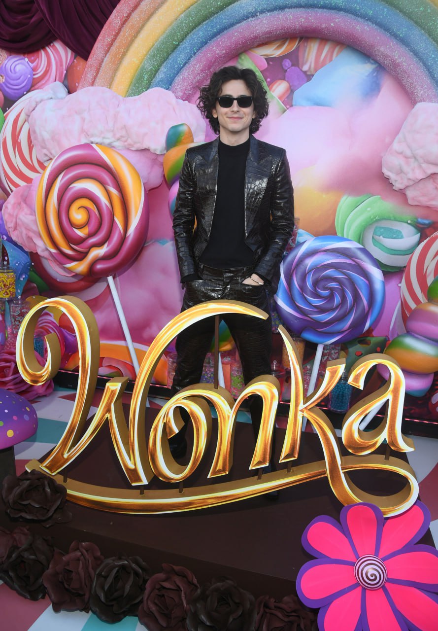 Тимоти Шаламе на презентации фильма "Вонка" в Лос-Анджелесе показал, как носить кожаный костюм (фото)